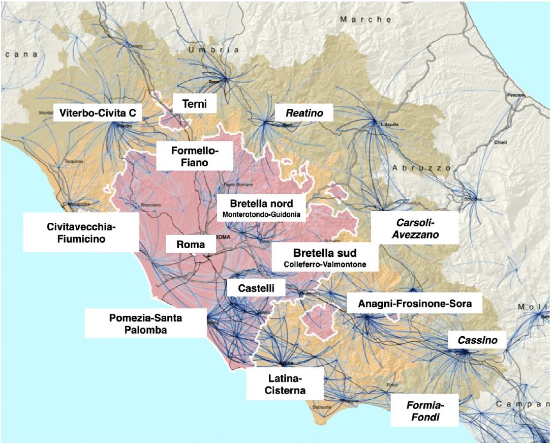Fig. 1 - Cluster produttivi regionali | Fonte: Osservatorio urbanistico Regione Lazio